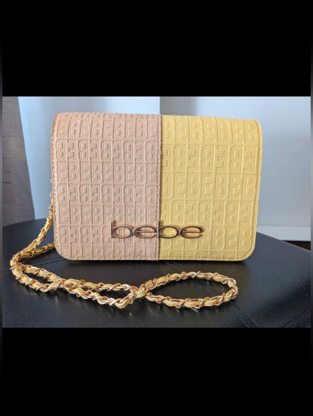 Bebe Ailey Embossed Crossbody Bag – Pale Yellow & Taupe